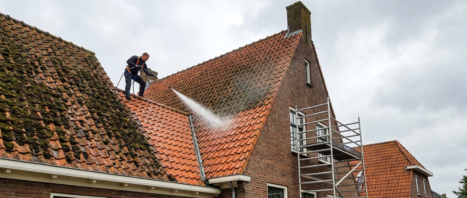 Hogedruk reiniging dakpannen